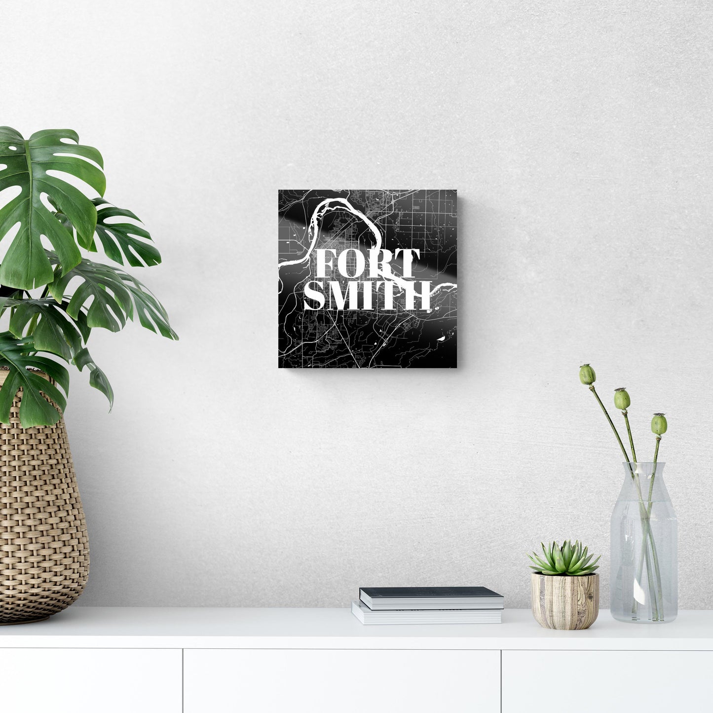 B&W Minimalist Arkansas Fort Smith Map | Hi-Def Glass Art | Eaches | Min 1