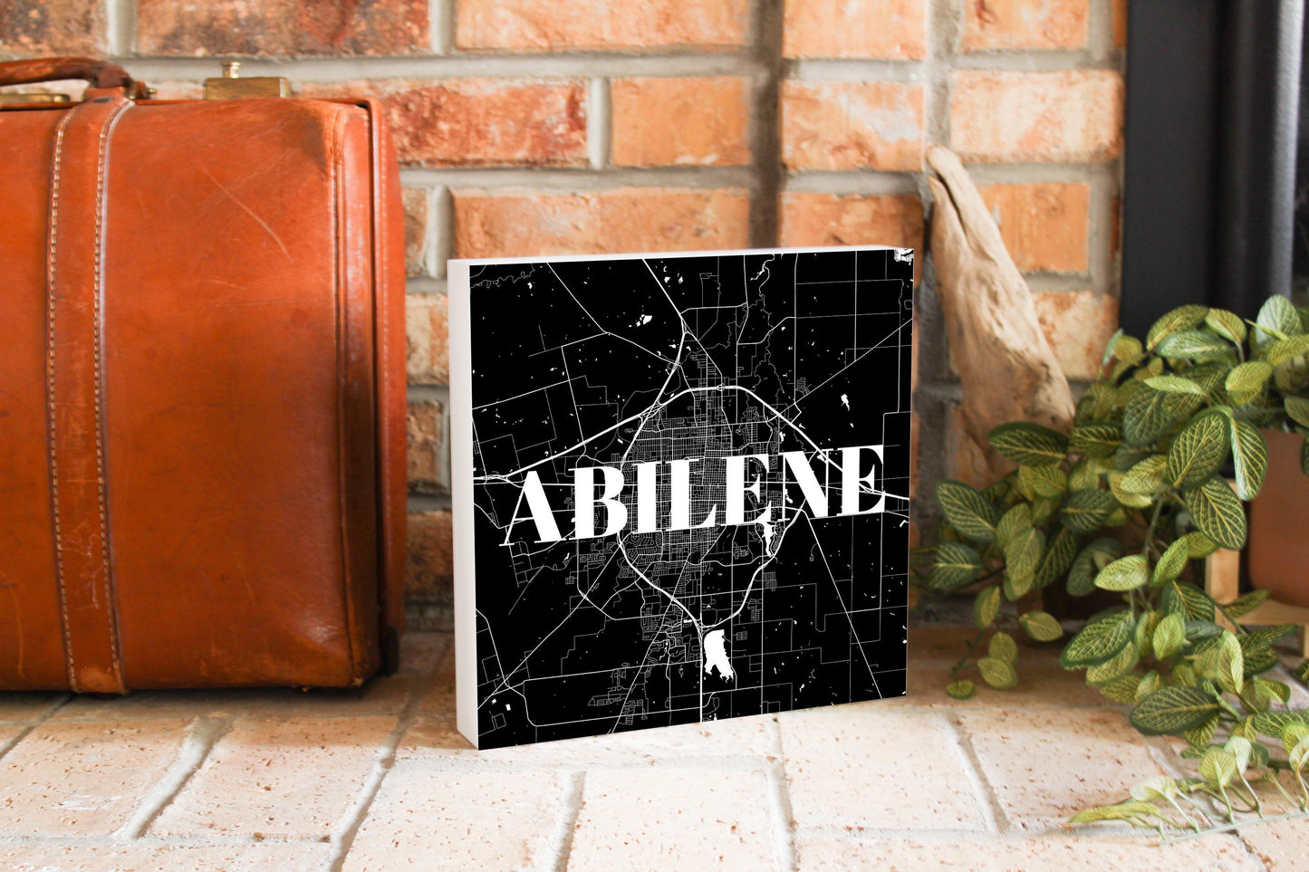 Minimalist B&W Texas Abilene Map | Wood Block | Eaches | Min 2