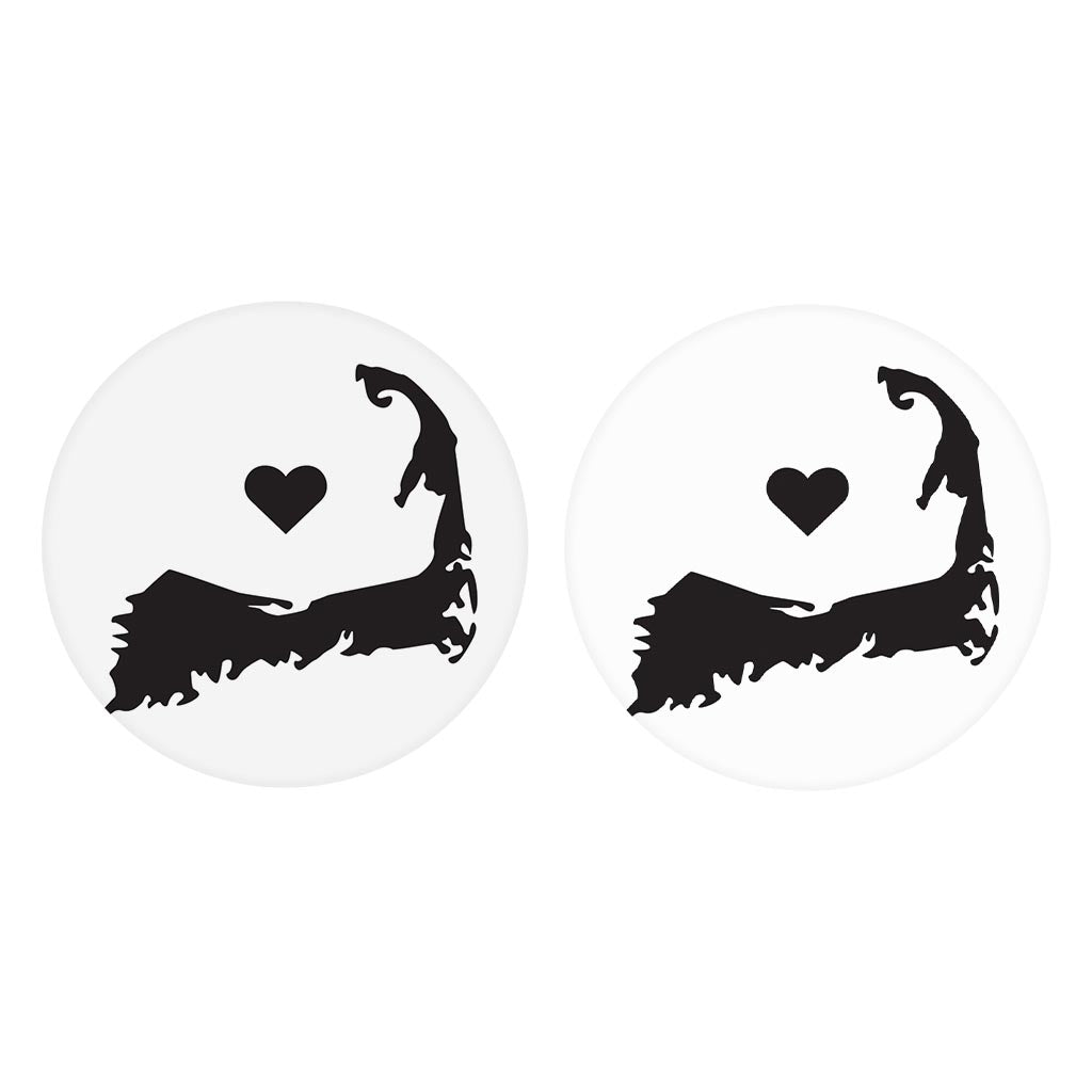 Minimalistic B&W Cape Cod With Heart | Absorbent Car Coasters | Set of 2 | Min 4
