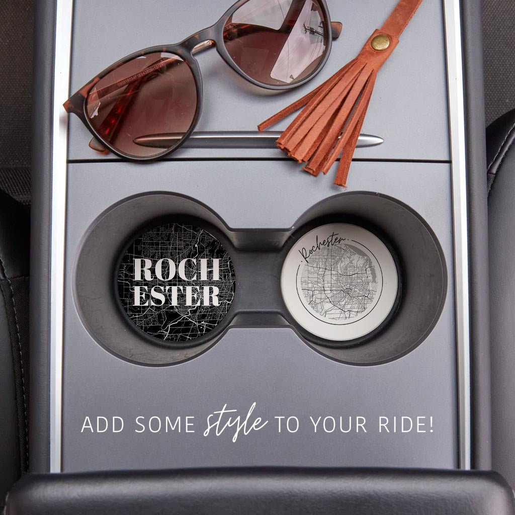 Minimalistic B&W New York Rochester Maps| Absorbent Car Coasters | Set of 2 | Min 4