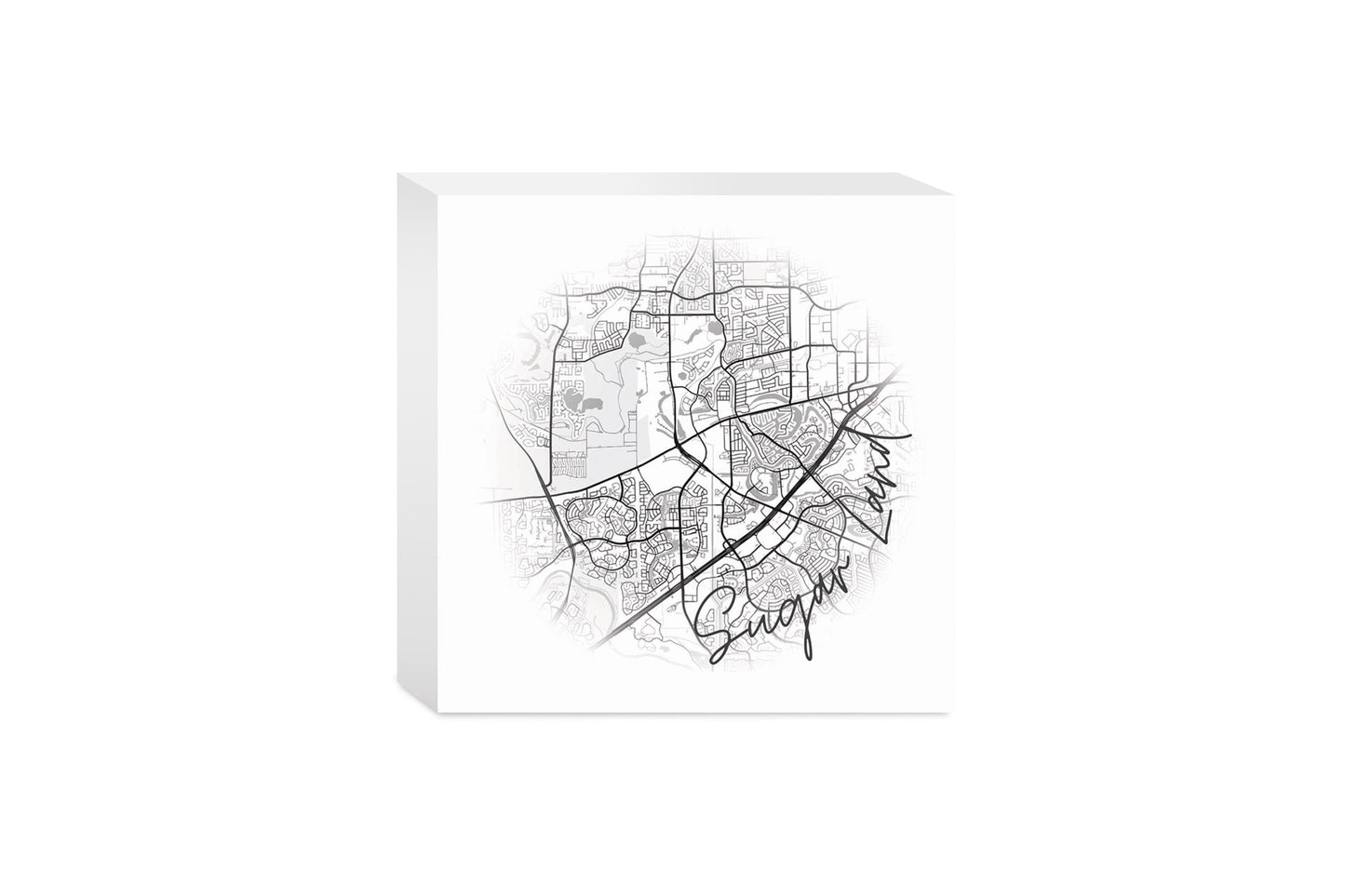 Minimalistic B&W Texas Sugarland Circle Map| Wood Block | Eaches | Min 4