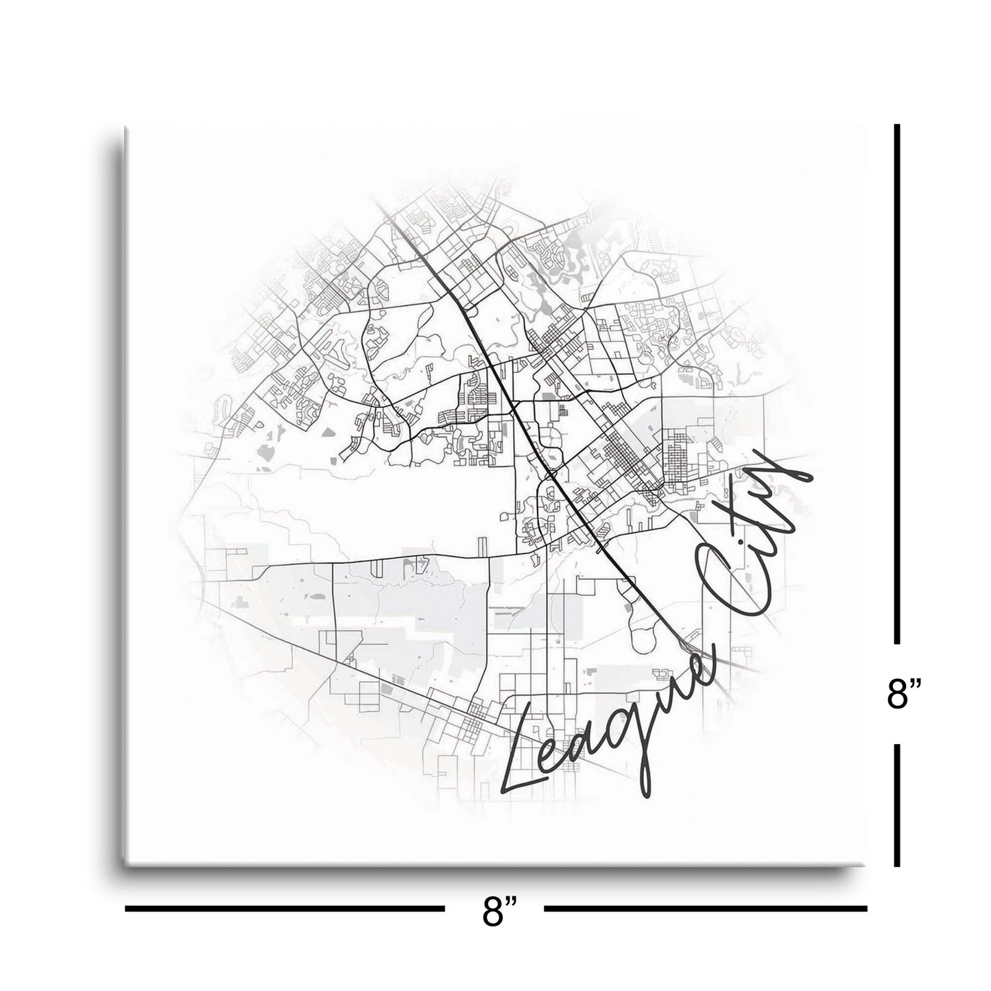 Minimalistic B&W Texas League City Circle Map | Hi-Def Glass Art | Eaches | Min 2