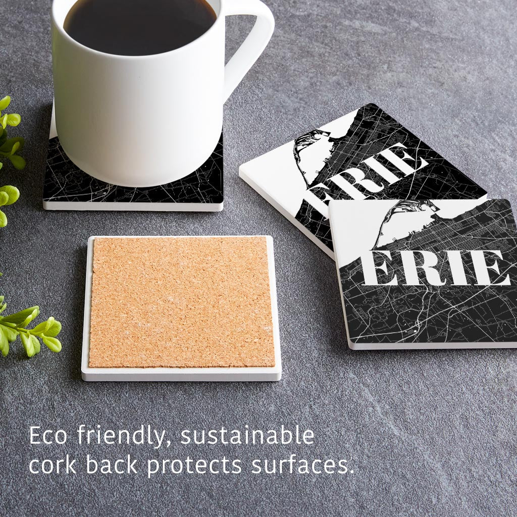 Minimalistic B&W Pennsylvania Erie Map | Absorbent Coasters | Set of 4 | Min 2