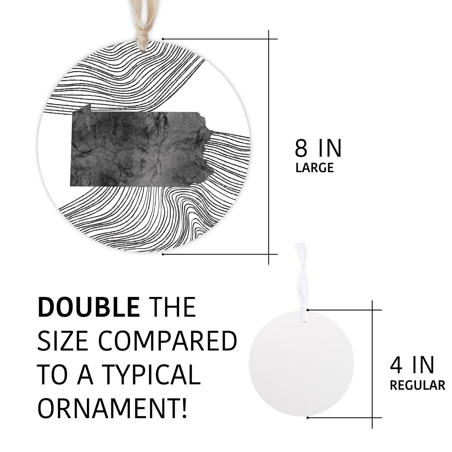 Minimalistic B&W Pennsylvania Shape Fluid Lines | Wood Ornament | Eaches | Min 1