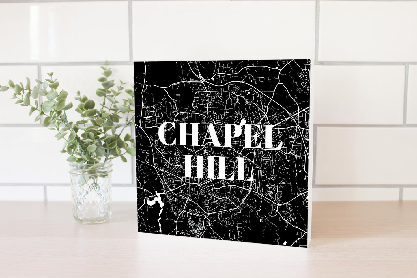 Minimalistic B&W North Carolina Chapel Hill Map | Wood Block | Eaches | Min 2