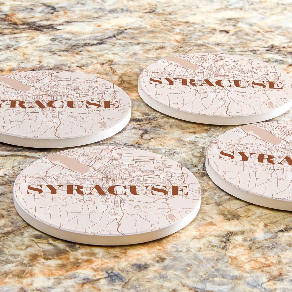 Modern Minimalist New York Syracuse Map | Absorbent Coasters | Set of 4 | Min 2