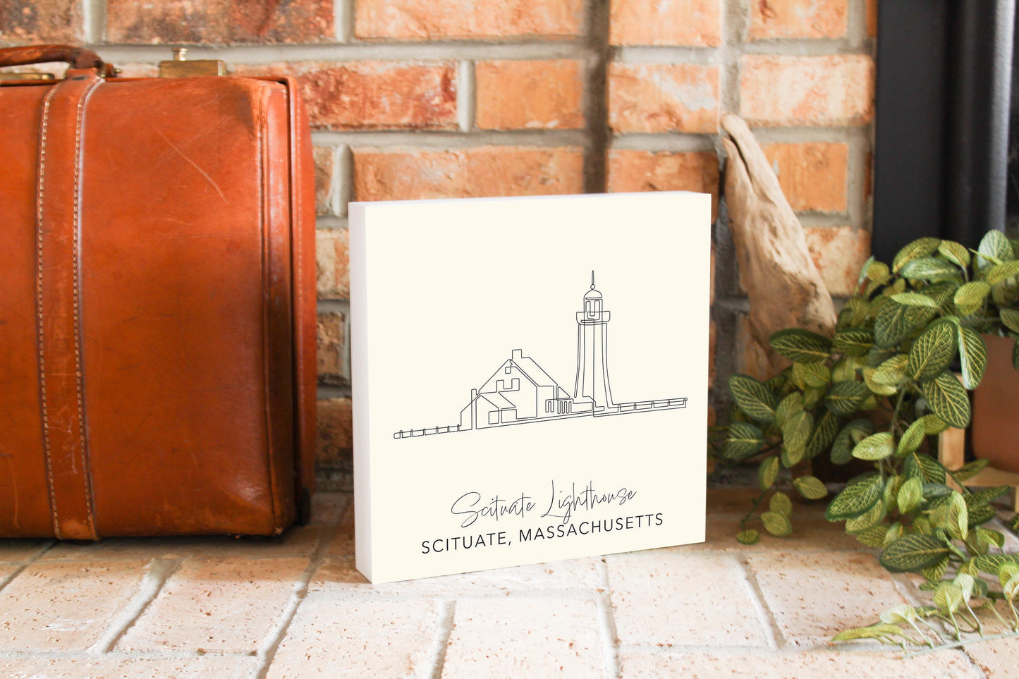 Cream Scituate Lighthouse | Wood Block | Eaches | Min 2