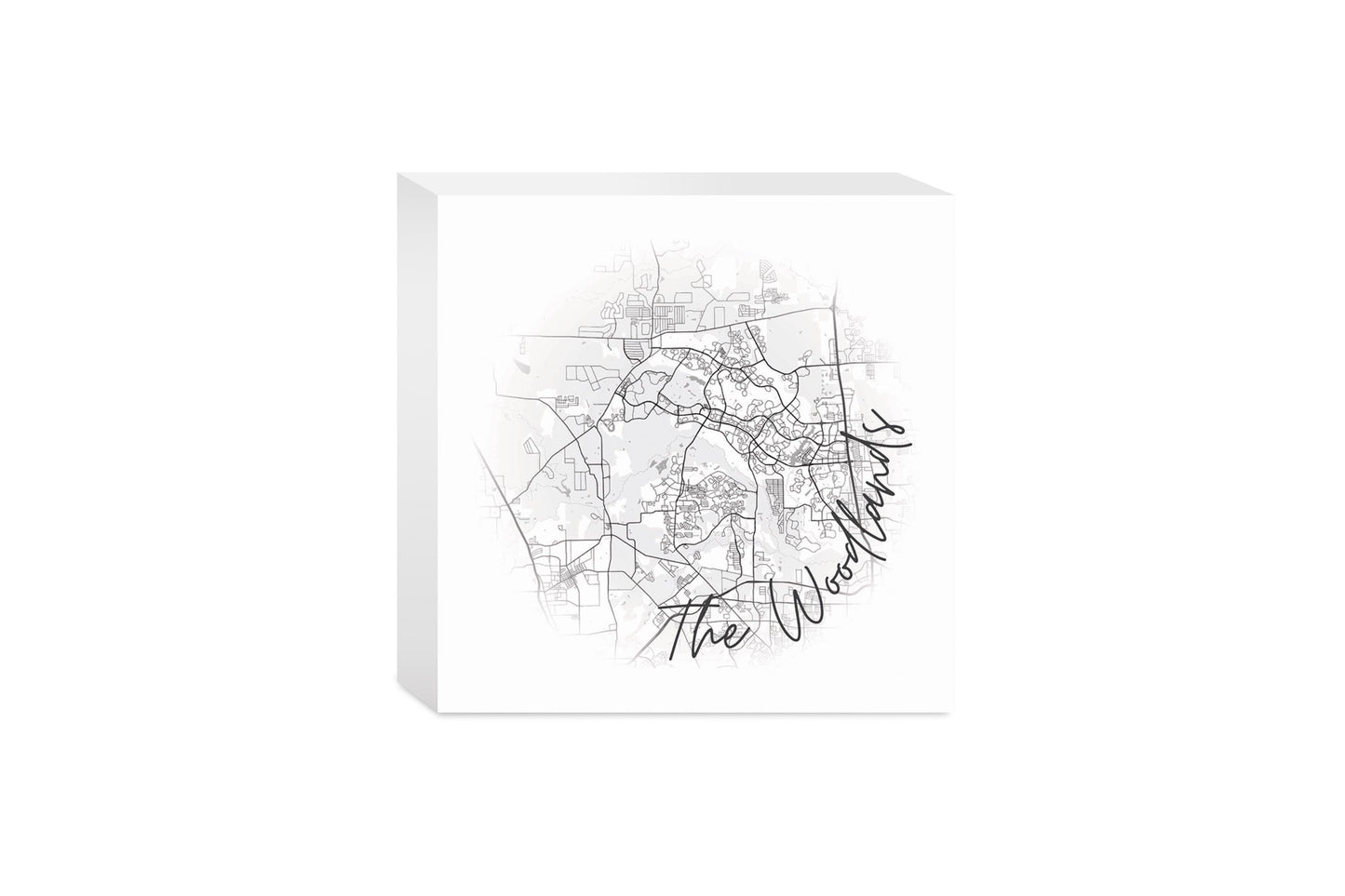 Minimalistic B&W Texas The Woodlands Circle Map| Wood Block | Eaches | Min 4