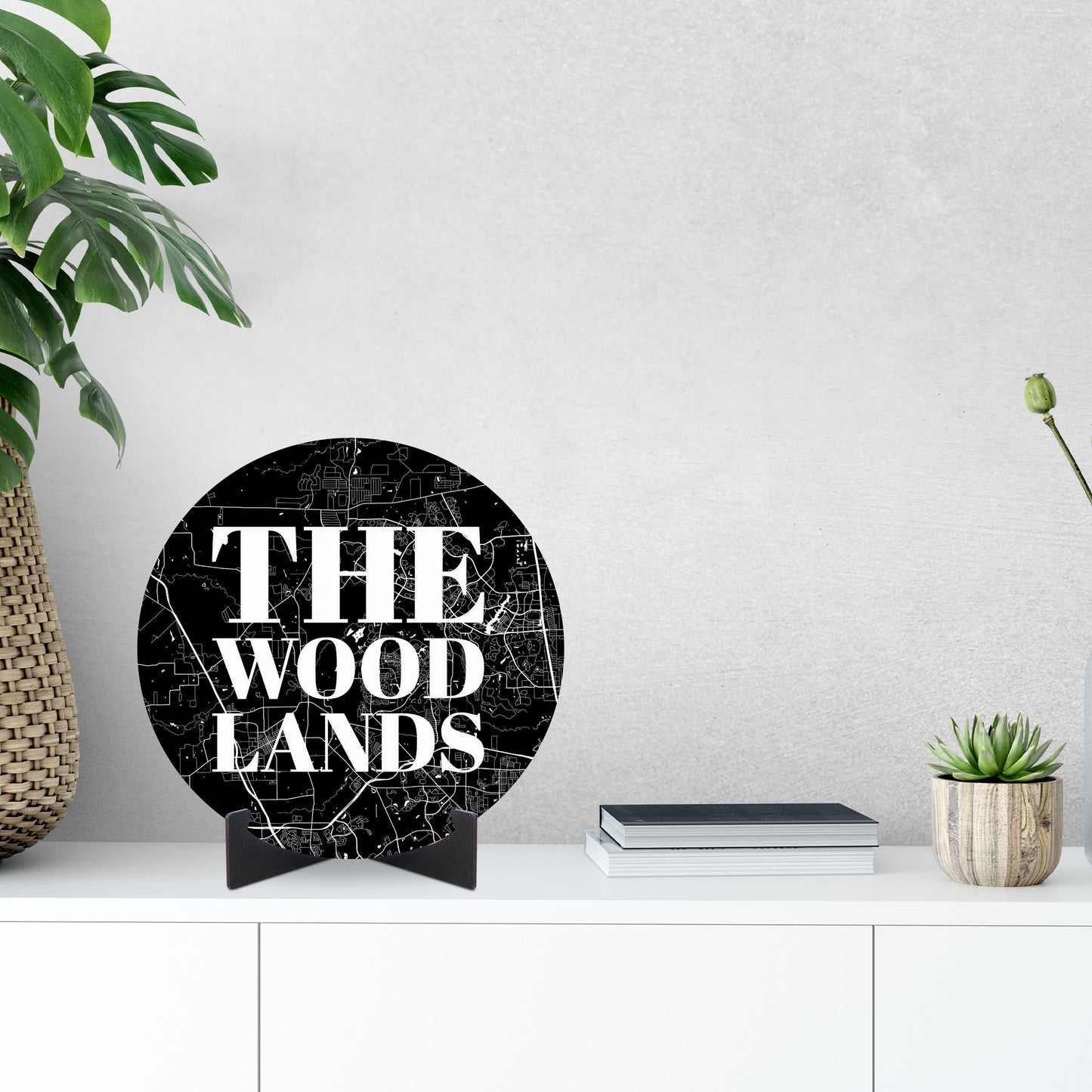 Minimalistic B&W Texas The Woodlands Map | Wood Sign | Eaches | Min 1