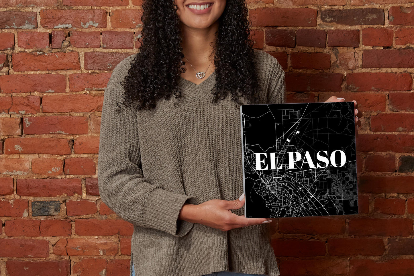 Minimalistic B&W Texas El Paso Map | Wood Block | Eaches | Min 2