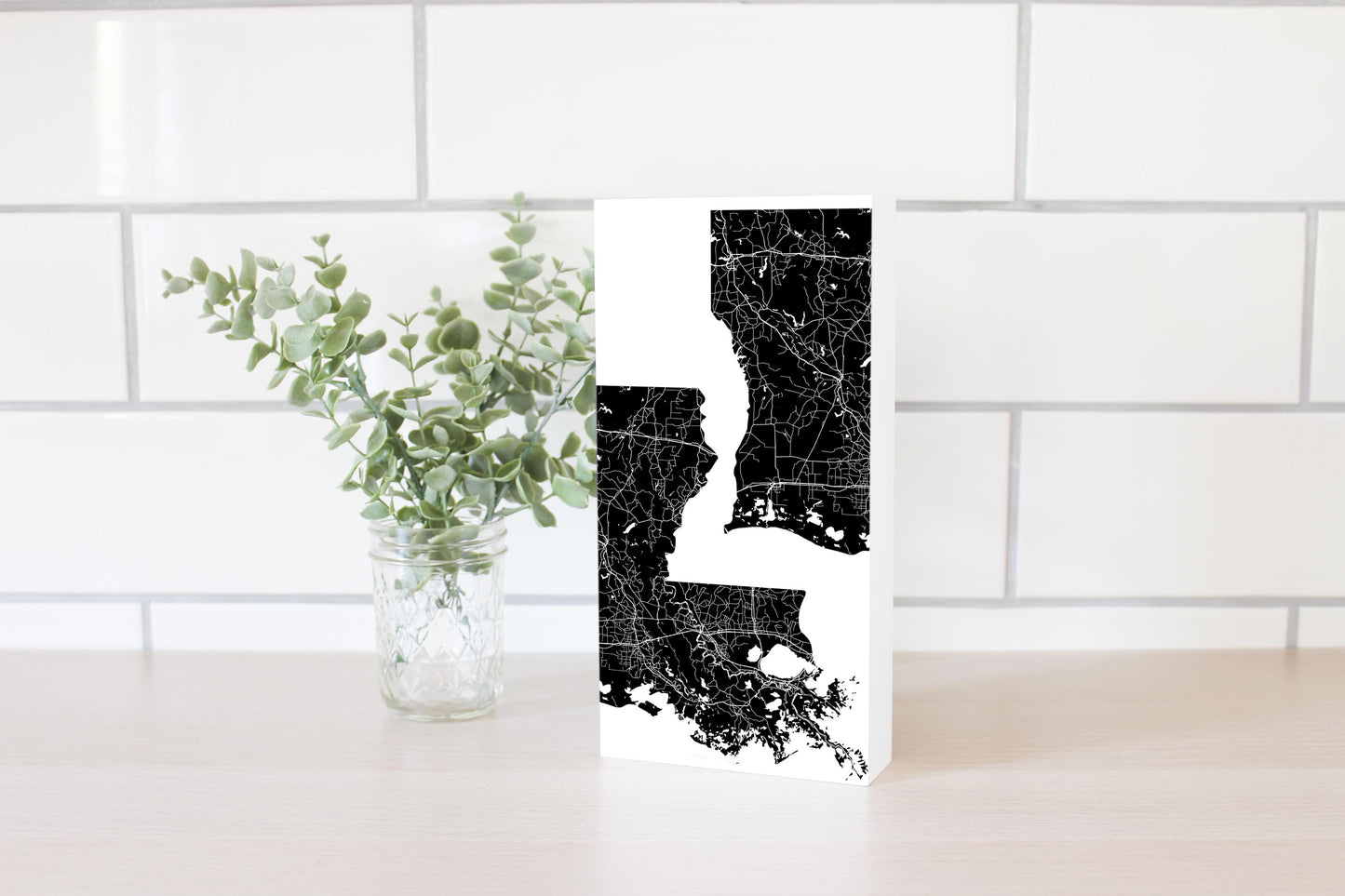 Modern Louisiana State Shape With Map | Wood Block | Eaches | Min 4
