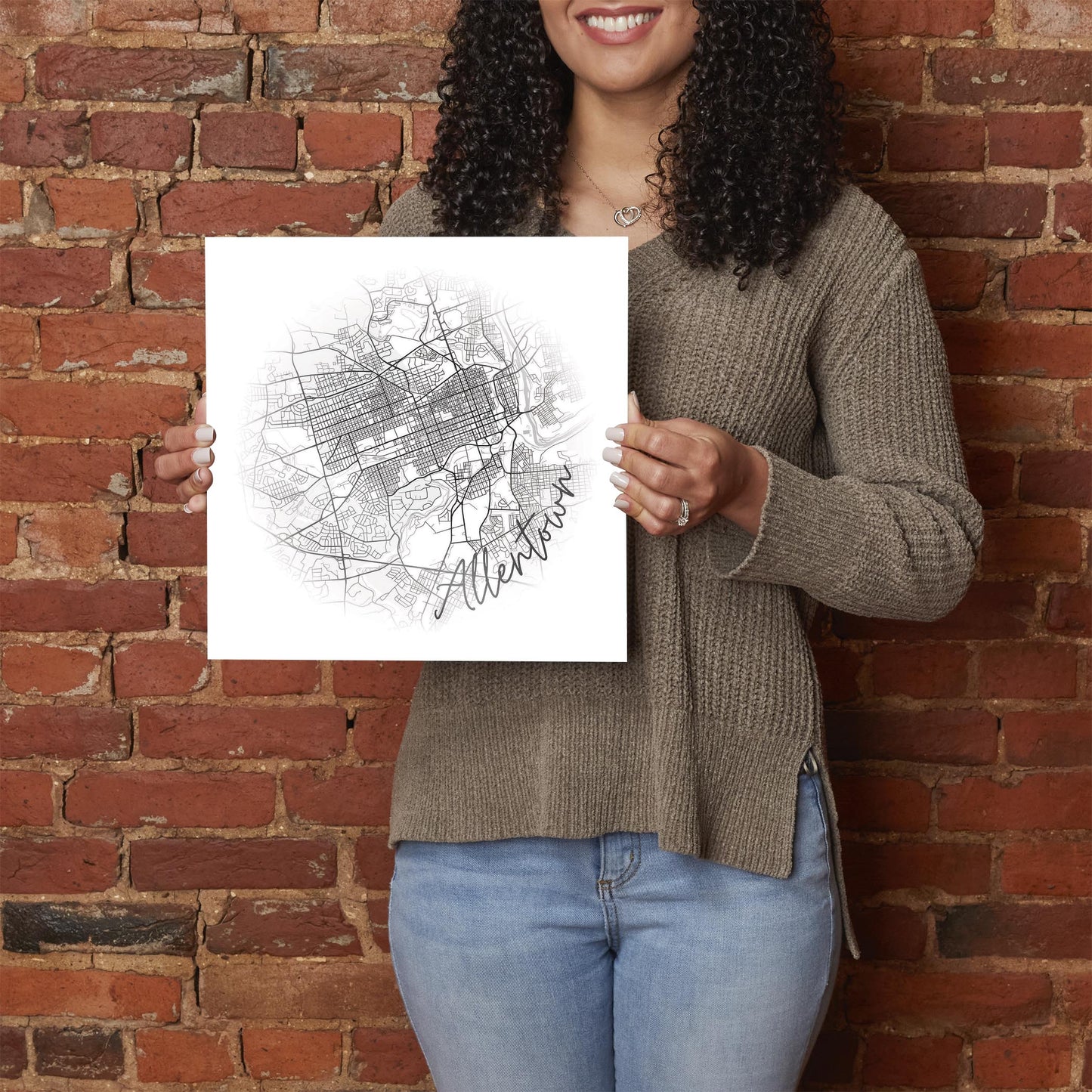 Minimalistic B&W Pennsylvania Allentown Circle Map | Hi-Def Glass Art | Eaches | Min 1