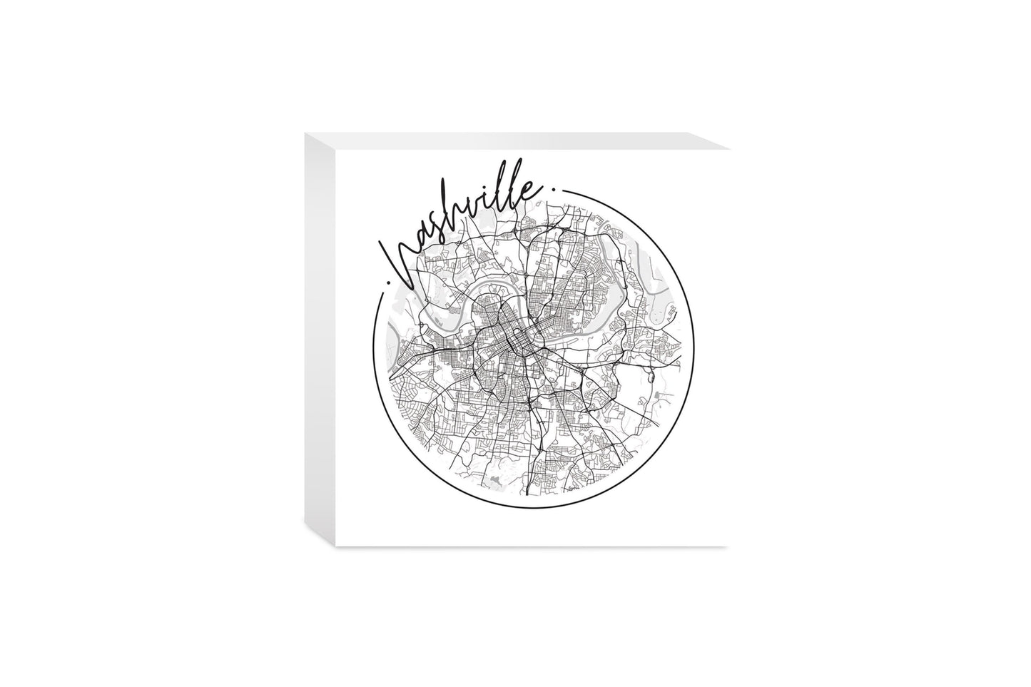 Minimalist B&W Tennessee Nashville Circle Map | Wood Block | Eaches | Min 4