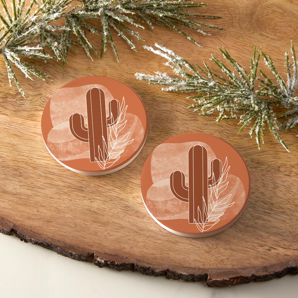 Modern Minimalist Texas Cactus | Absorbent Car Coasters | Set of 2 | Min 4