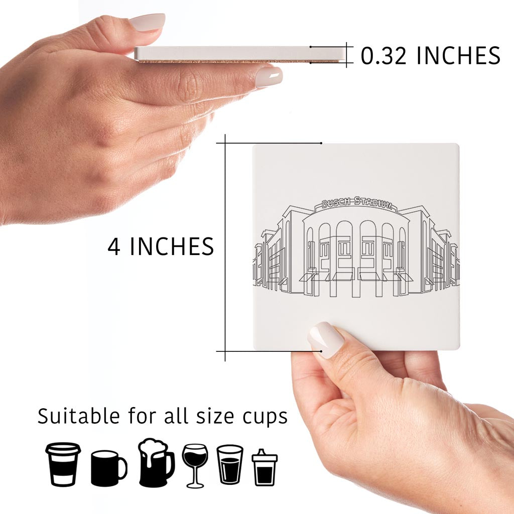 Minimalist B&W Missouri Busch Stadium Line Drawing | Absorbent Coasters | Set of 4 | Min 2