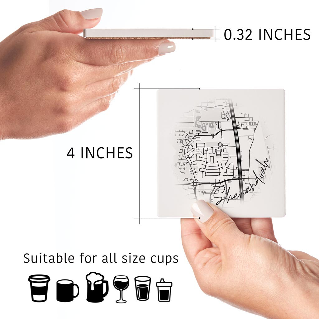 Minimalistic B&W Texas Shenandoah Circle Map | Absorbent Coasters | Set of 4 | Min 2