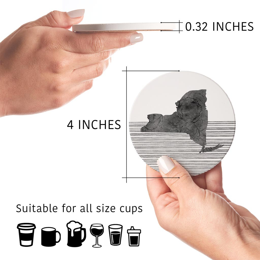 Minimalistic B&W New York Shape Straight Lines | Absorbent Coasters | Set of 4 | Min 2