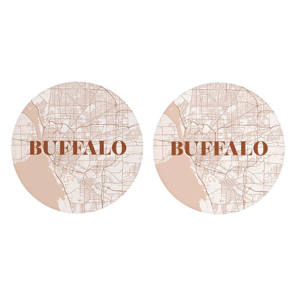 Modern Minimalist New York Buffalo Map | Absorbent Car Coasters | Set of 2 | Min 4