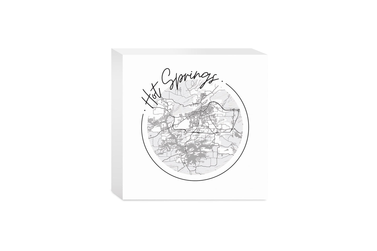 B&W Minimalist Arkansas Hot Springs Circle Map| Wood Block | Eaches | Min 4