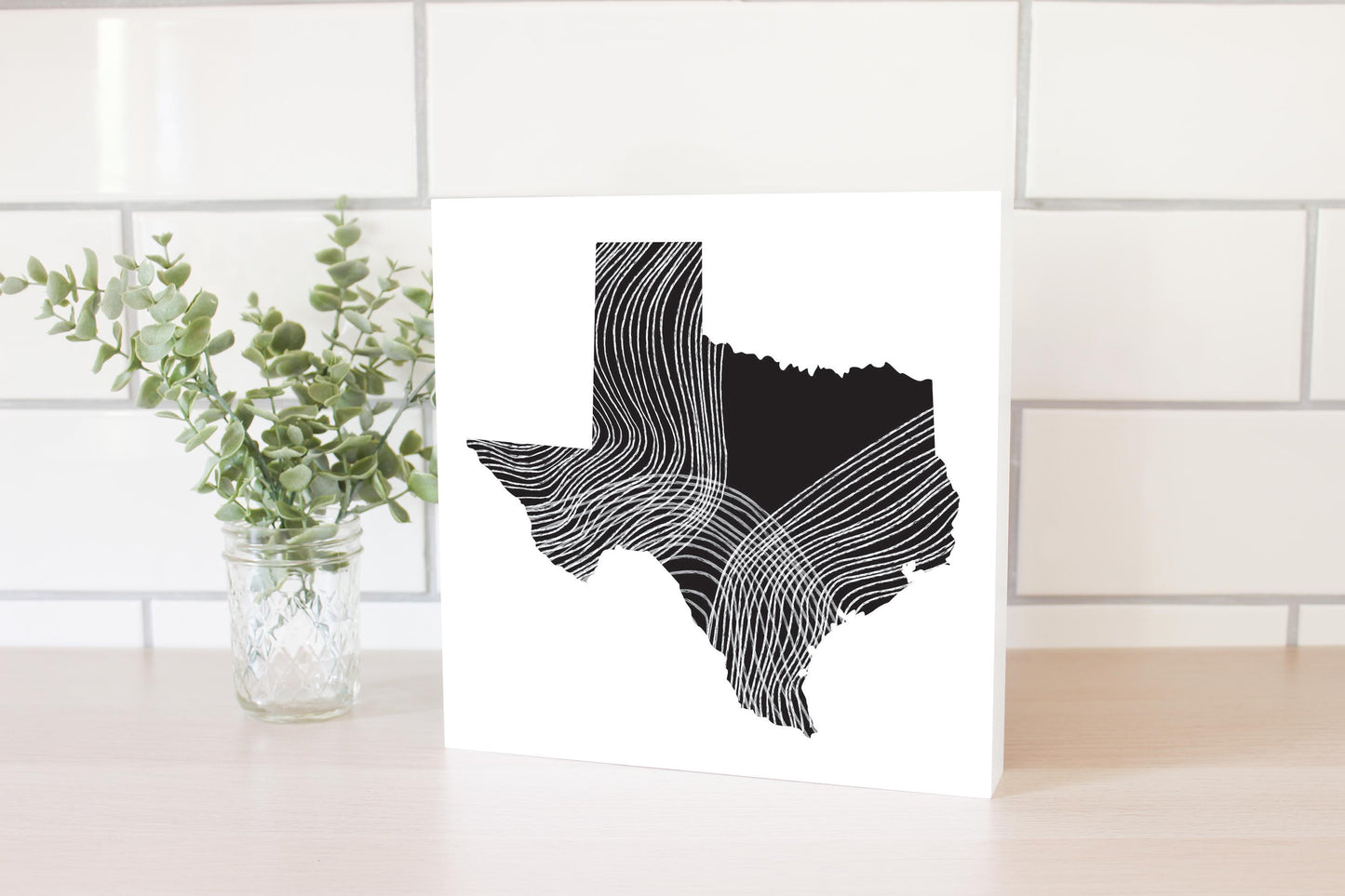 Modern Texas State Shape With Fluid Lines | Wood Block | Eaches | Min 2