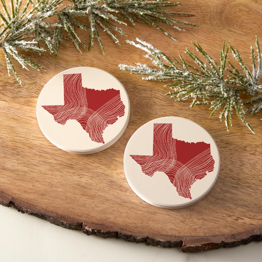 Modern Minimalist Texas Fluid Line State Shape| Absorbent Car Coasters | Set of 2 | Min 4