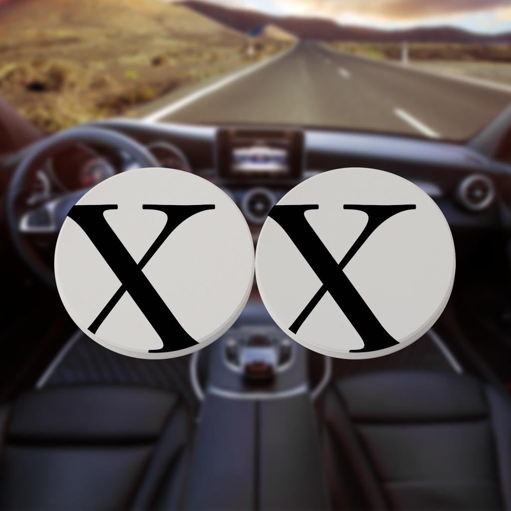 Minimalist Monogram X Circle | Absorbent Car Coasters | Set of 2 | Min 4