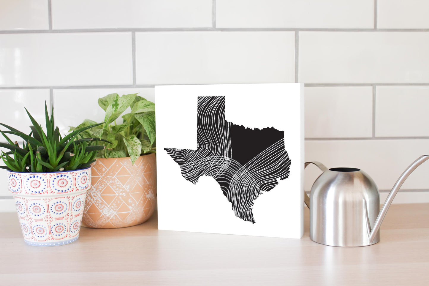 Modern Texas State Shape With Fluid Lines | Wood Block | Eaches | Min 2