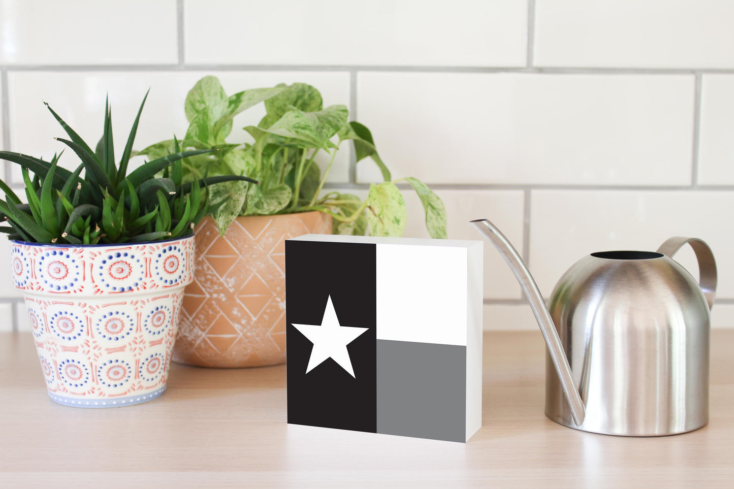 Minimalistic B&W Texas State Flag | Wood Block | Eaches | Min 4