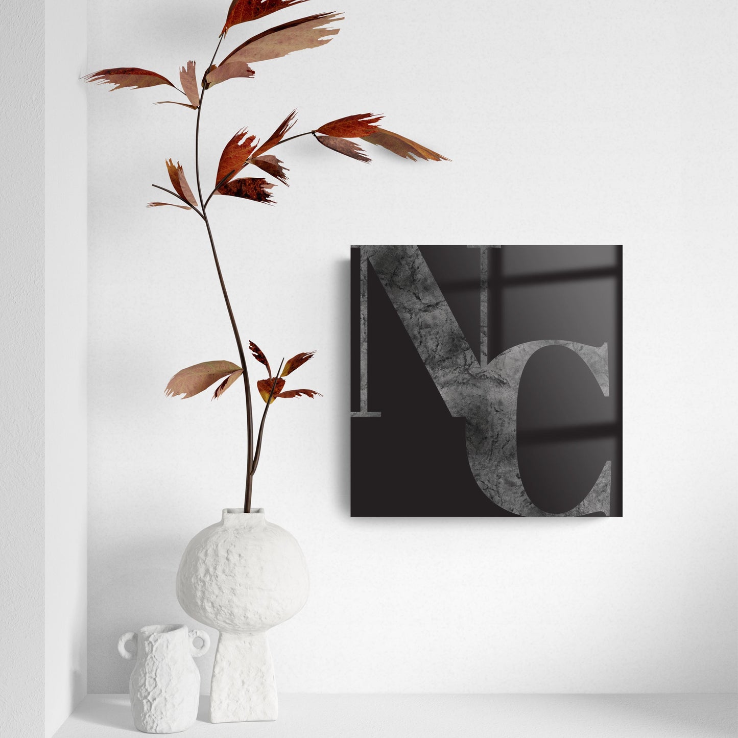 Minimalistic B&W North Carolina Black Initials | Hi-Def Glass Art | Eaches | Min 2