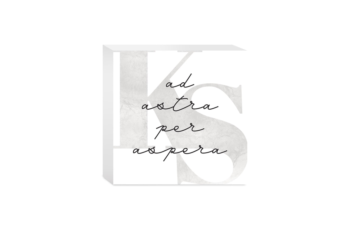 Minimalist B&W Kansas Ad Astra Per Aspera | Wood Block | Eaches | Min 4