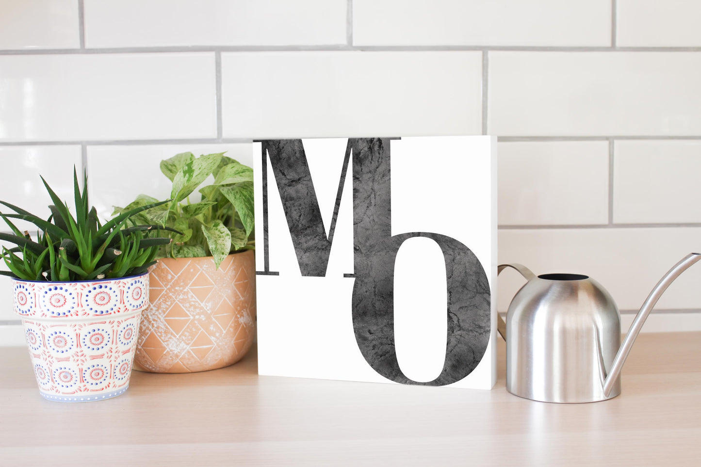 Minimalist B&W Missouri White Initials | Wood Block | Eaches | Min 2