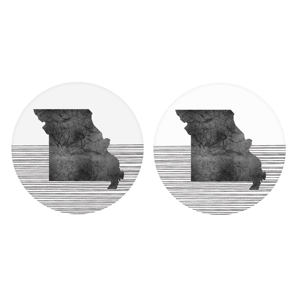 Minimalist B&W Missouri State With Straight Lines | Absorbent Car Coasters | Set of 2 | Min 4