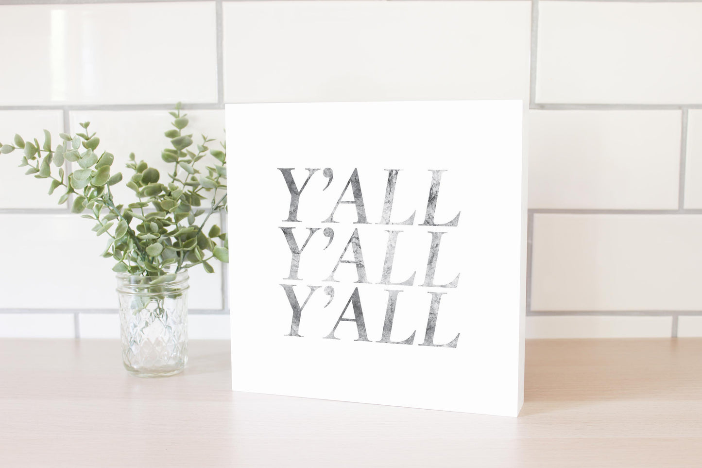 Minimalistic B&W Texas Textured Yall | Wood Block | Eaches | Min 2