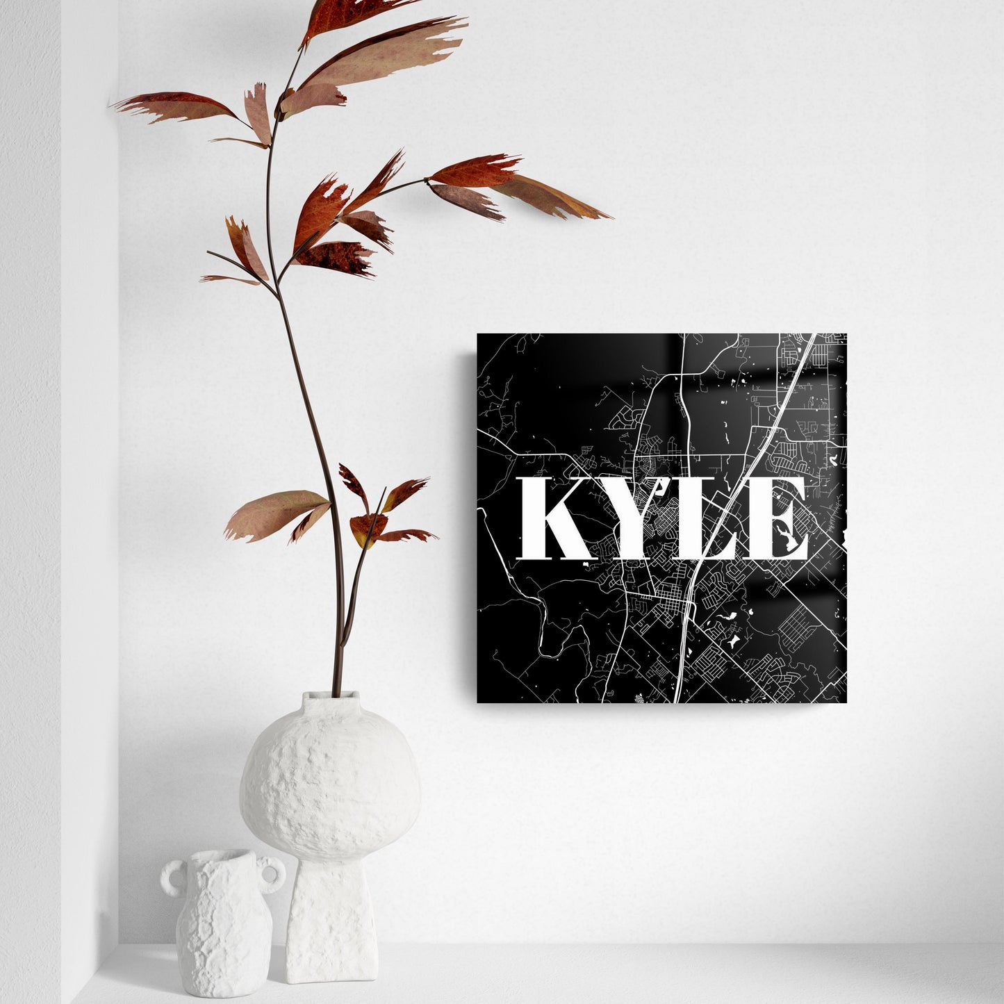 Minimalistic B&W Texas Kyle Map | Hi-Def Glass Art | Eaches | Min 2