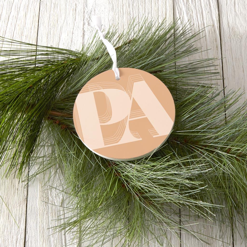 Modern Minimalist Pennsylvania Pa Initials Light| Wood Ornament | Eaches | Min 6