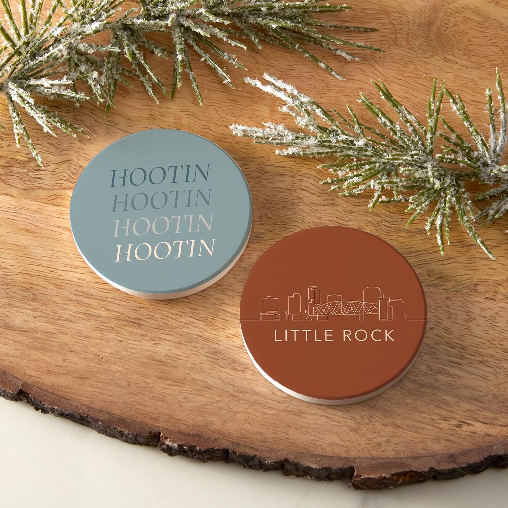 Modern Minimalist Arkansas Hootin Little Rock| Absorbent Car Coasters | Set of 2 | Min 4