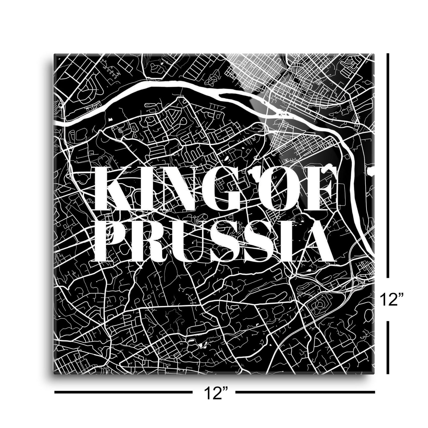 Minimalistic B&W Pennsylvania King Of Prussia Map | Hi-Def Glass Art | Eaches | Min 1