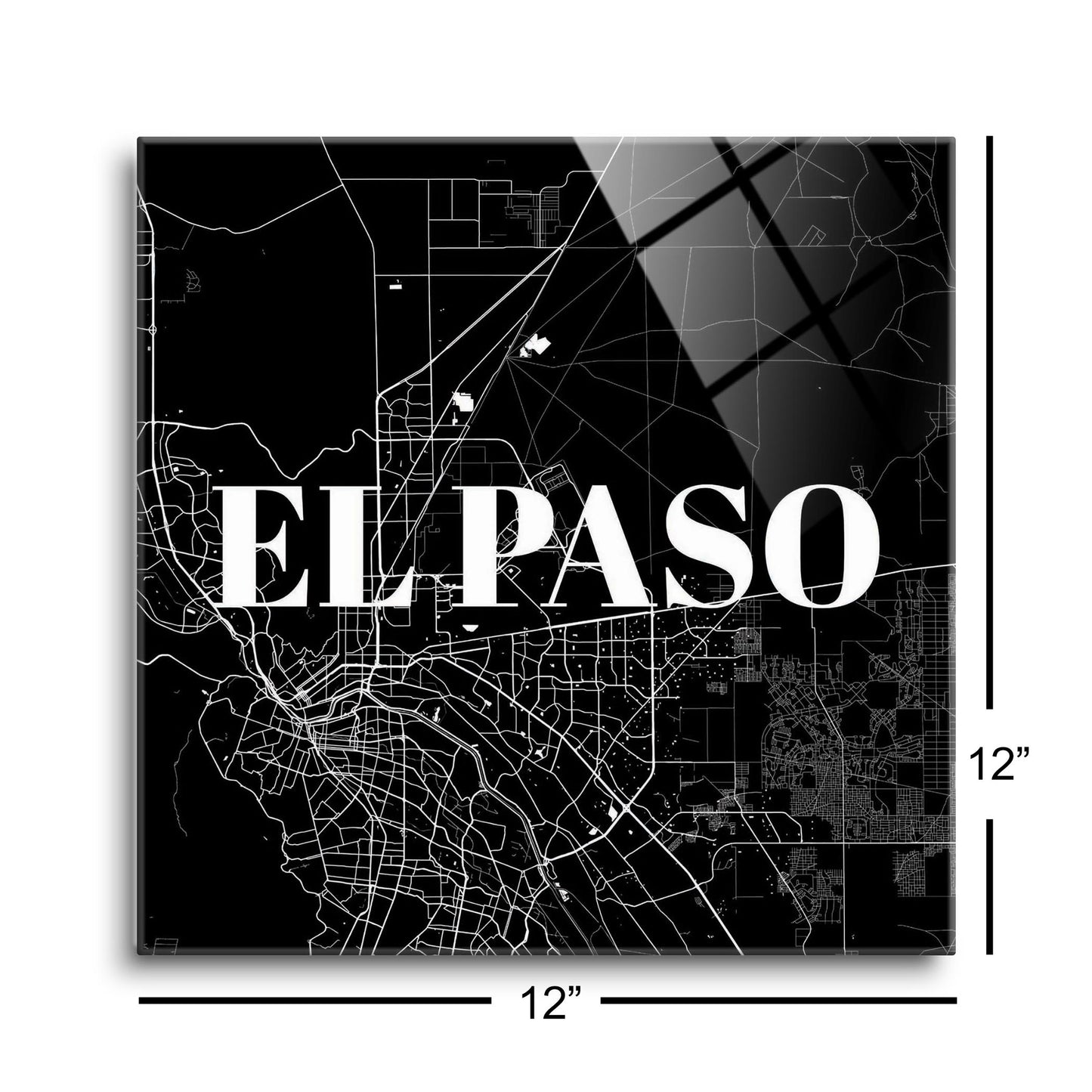 Minimalistic B&W Texas El Paso Map | Hi-Def Glass Art | Eaches | Min 1