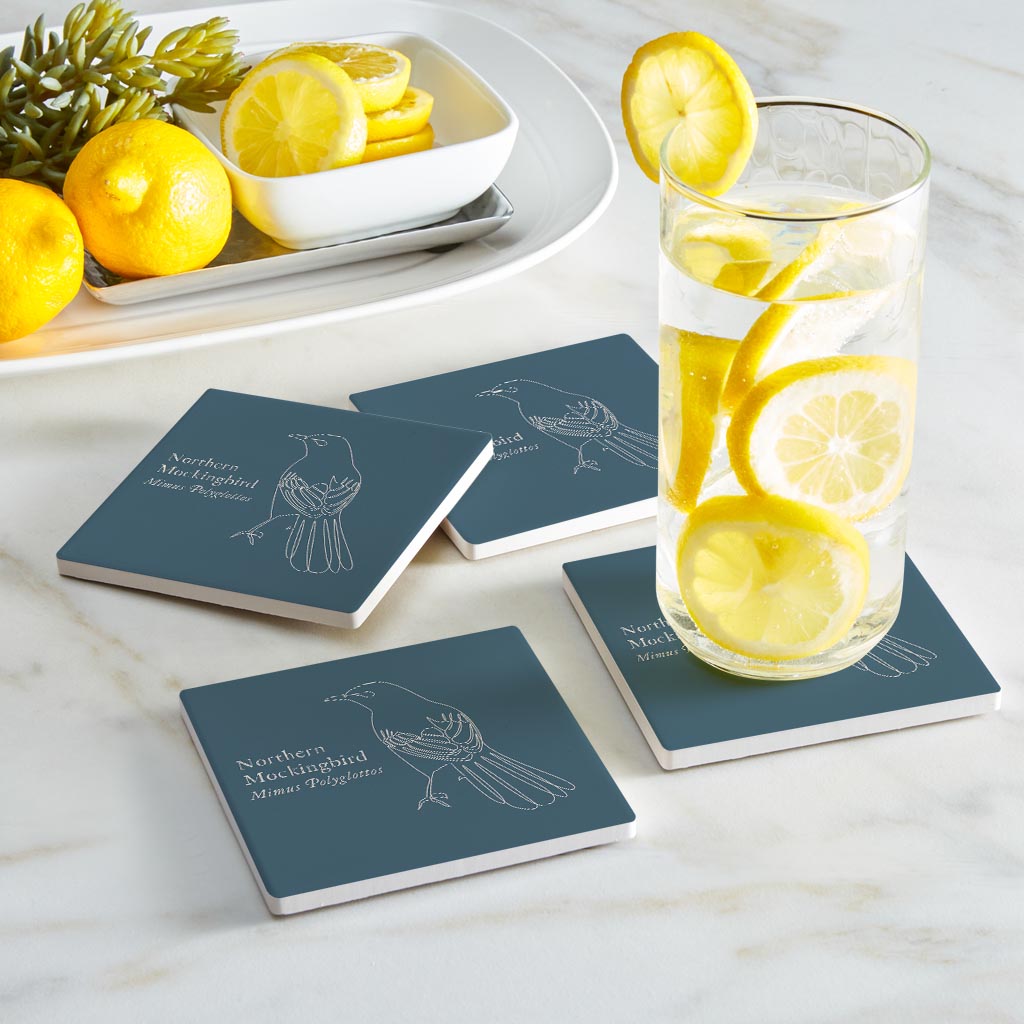 Modern Minimalist Arkansas Mockingbird | Absorbent Coasters | Set of 4 | Min 2