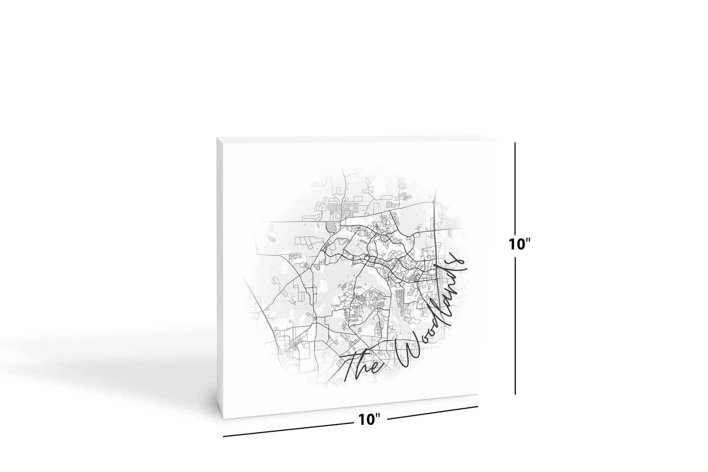 Minimalistic B&W Texas The Woodlands Circle Map | Wood Block | Eaches | Min 2