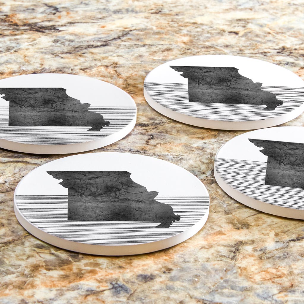Minimalist B&W Missouri State With Straight Lines | Absorbent Coasters | Set of 4 | Min 2