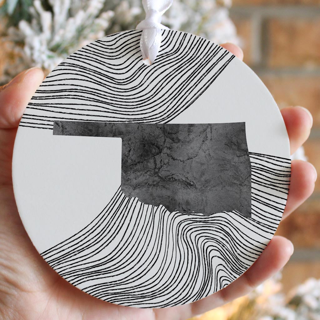 Modern Oklahoma State Shape With Fluid Lines| Wood Ornament | Eaches | Min 6