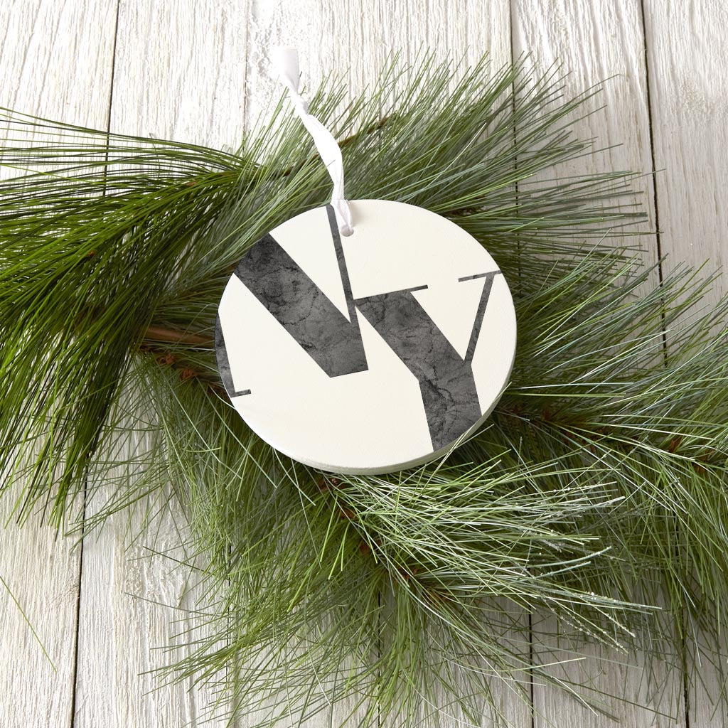 Minimalistic B&W New York White Initials | Wood Ornament | Eaches | Min 6
