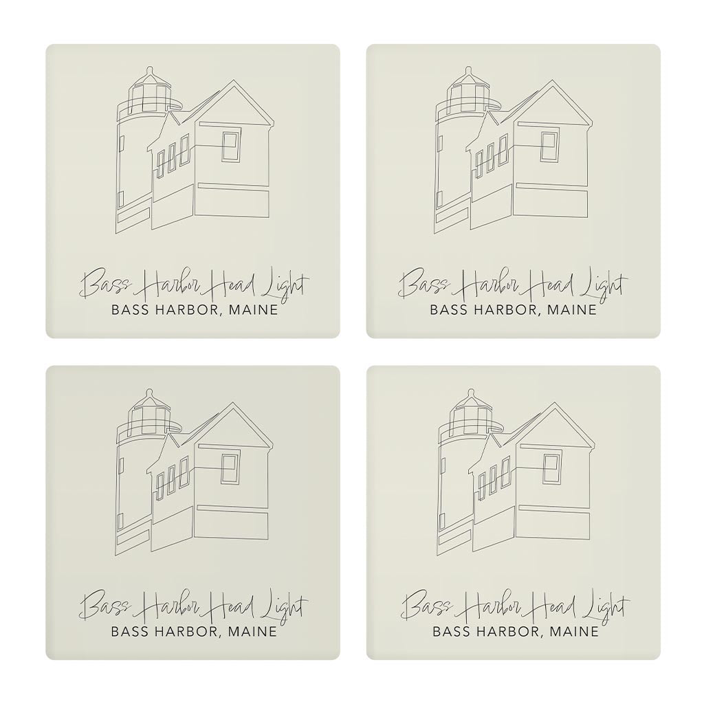 Bass Harbor Head Light Muted Coastal| Absorbent Coasters | Set of 4 | Min 2