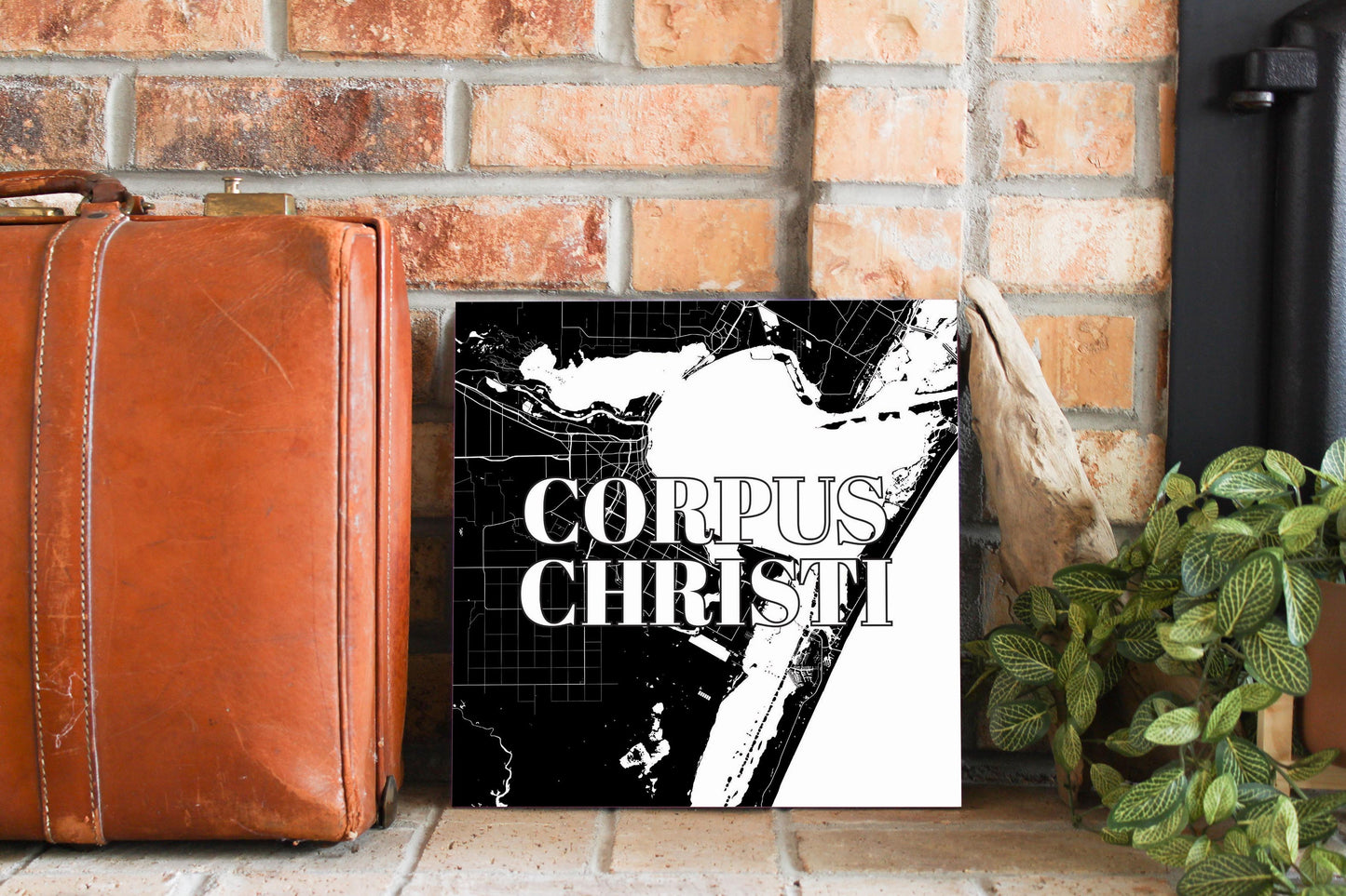 Minimalistic B&W Texas Corpus Christi Map | Wood Sign | Eaches | Min 2