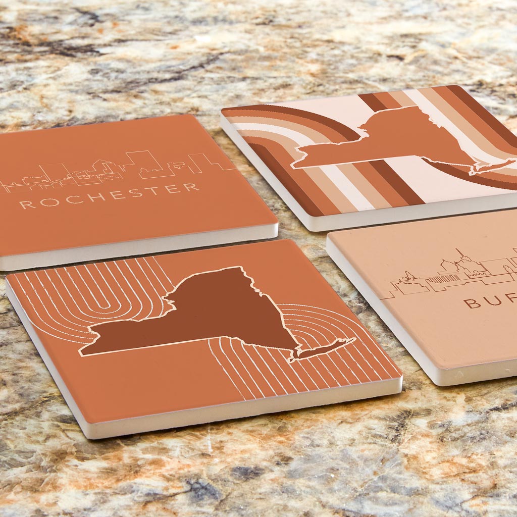 Modern Minimalist New York State Shapes Skylines | Absorbent Coasters | Set of 4 | Min 2