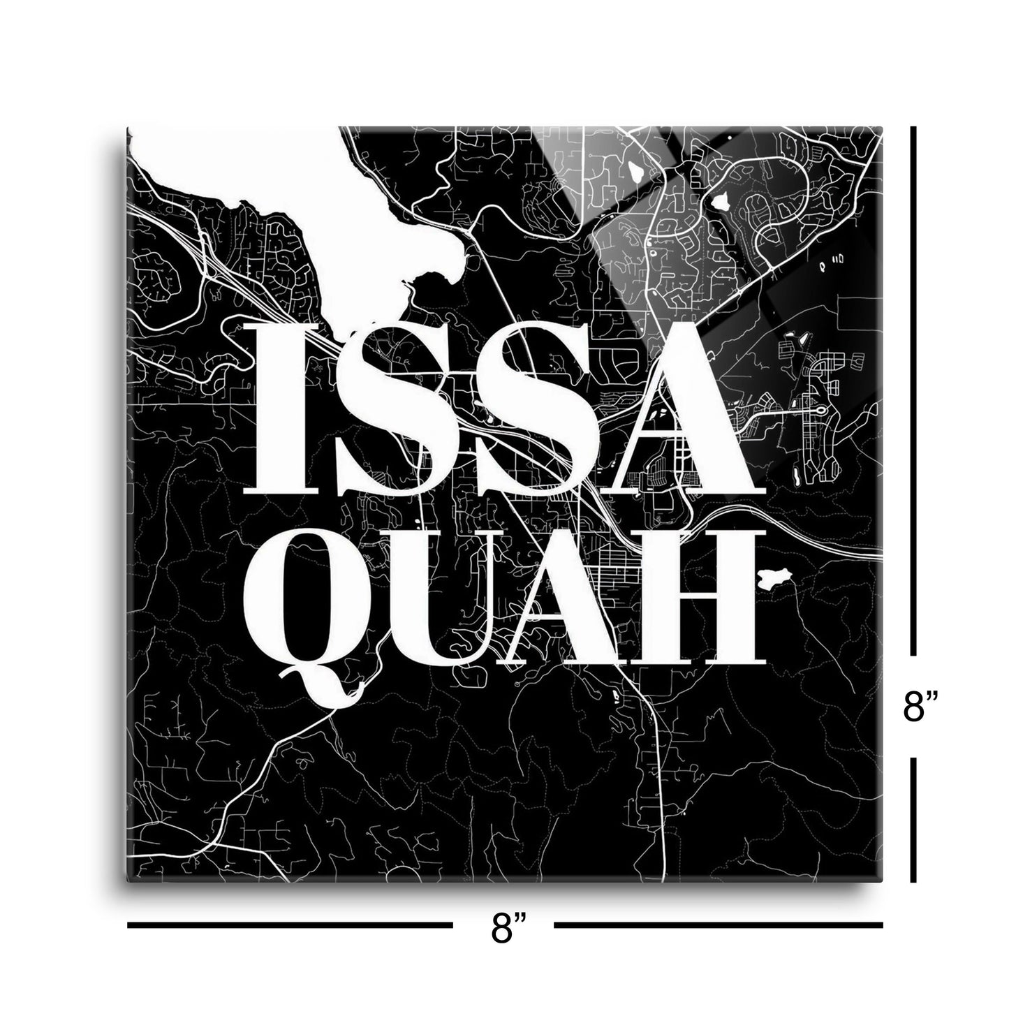 Minimalistic B&W Washington Issaquah Map | Hi-Def Glass Art | Eaches | Min 2