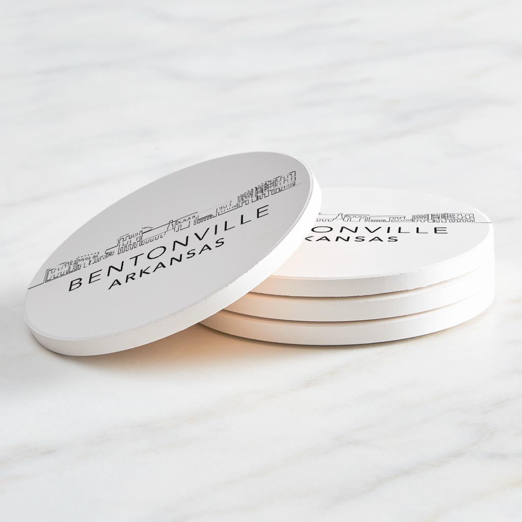 Minimalist B&W Arkansas Bentonville Skyline State | Absorbent Coasters | Set of 4 | Min 2
