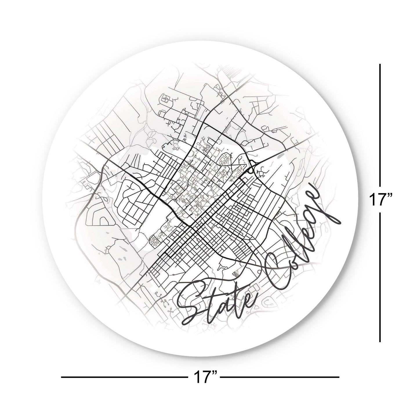 Minimalistic B&W Pennsylvania State College Circle Map | Wood Sign | Eaches | Min 1
