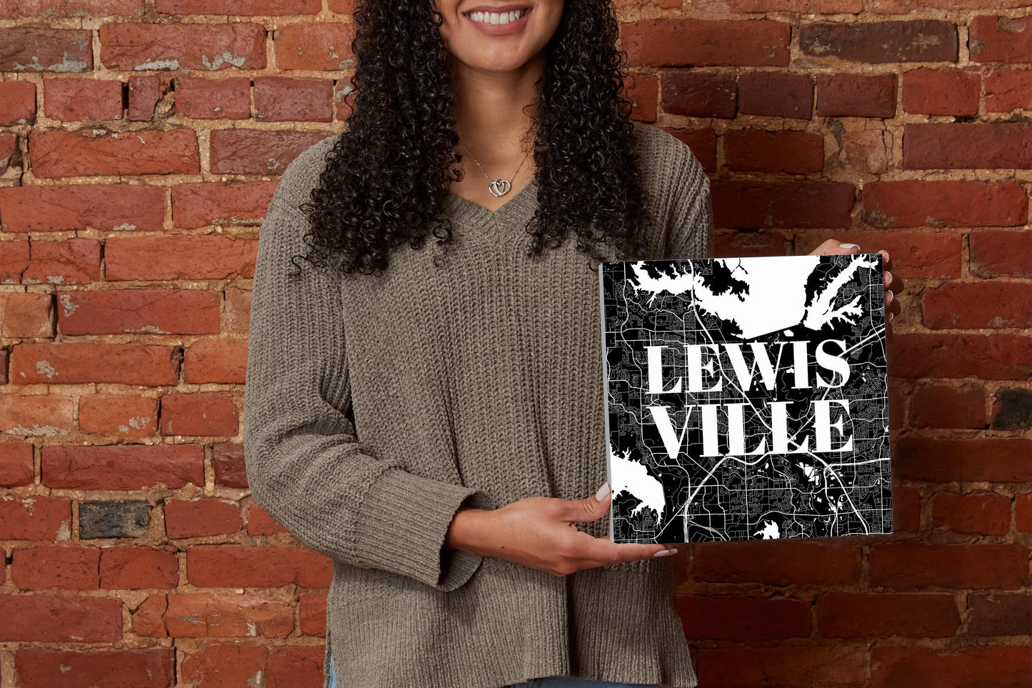 Minimalistic B&W Texas Lewisville Map | Wood Block | Eaches | Min 2